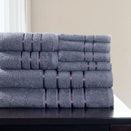 HASTINGS HOME Hastings Home 8 Piece 100 Percent Cotton Plush Bath Towel Set - Silver 877694WTF